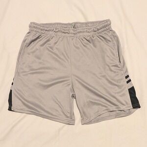 Essential Elements Gray Mesh Athletic Shorts XL Womens Black Stripe Pockets Gym
